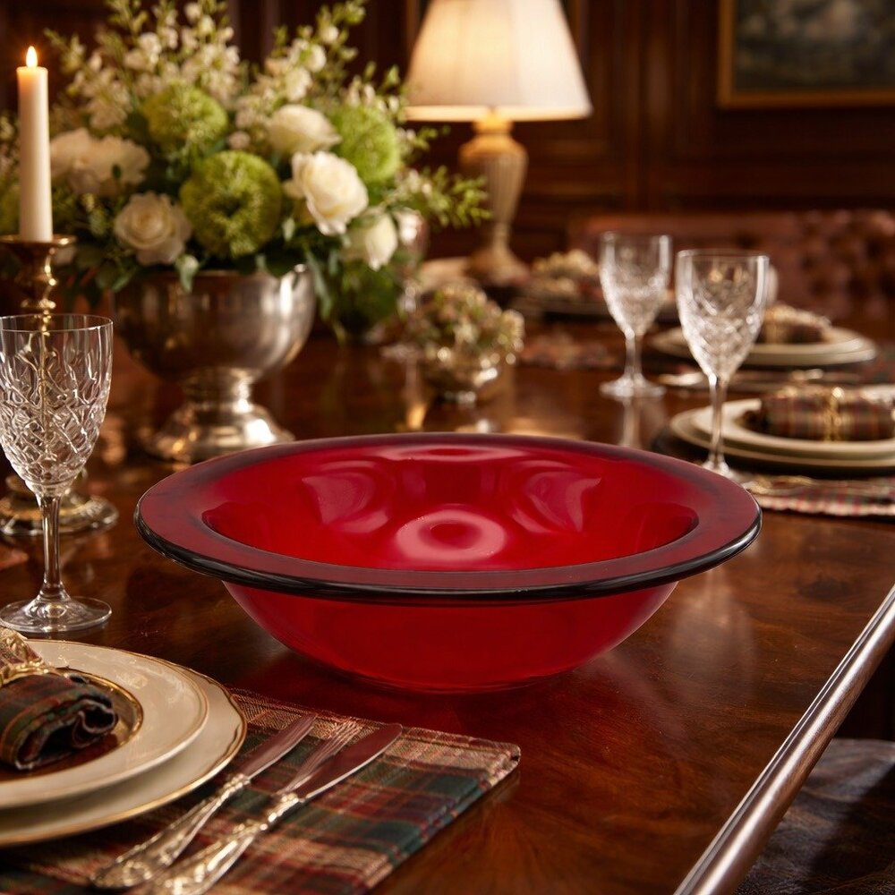 Vintage Ruby Red Art Glass Bowl 12" Viking Glass Elegant Decorative Centerpiece